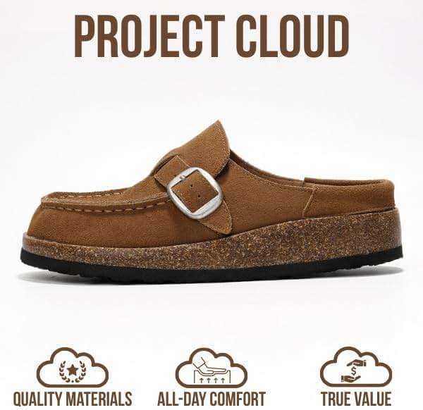 Project Cloud 100% Genuine Leather Moccasin-Style Clogs for Women - Memory Foam and Water Resistant Mules Slip-on - Non-Slip and Durable Clogs Casual Shoes for Women Footwear - Image 3