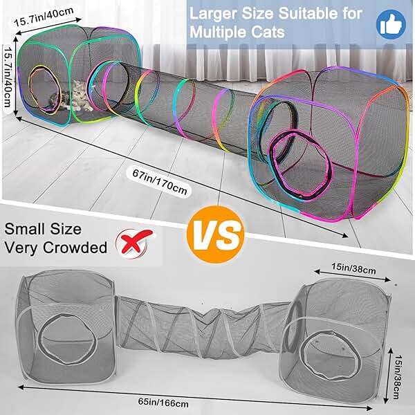 Outdoor Cat Enclosures Portable Cats Tunnel with Carry Bag Breathable Kitty Tent Outdoor with 2 Mouse Toys Outside Cat Enclosure for Indoor Cats (2 Cubes + Run Tunnel) - Image 2
