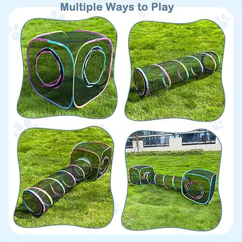 Outdoor Cat Enclosures Portable Cats Tunnel with Carry Bag Breathable Kitty Tent Outdoor with 2 Mouse Toys Outside Cat Enclosure for Indoor Cats (2 Cubes + Run Tunnel) - Image 4
