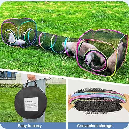 Outdoor Cat Enclosures Portable Cats Tunnel with Carry Bag Breathable Kitty Tent Outdoor with 2 Mouse Toys Outside Cat Enclosure for Indoor Cats (2 Cubes + Run Tunnel) - Image 6