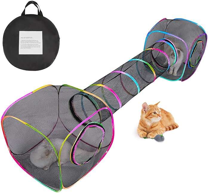 Outdoor Cat Enclosures Portable Cats Tunnel with Carry Bag Breathable Kitty Tent Outdoor with 2 Mouse Toys Outside Cat Enclosure for Indoor Cats (2 Cubes + Run Tunnel) - Image 9