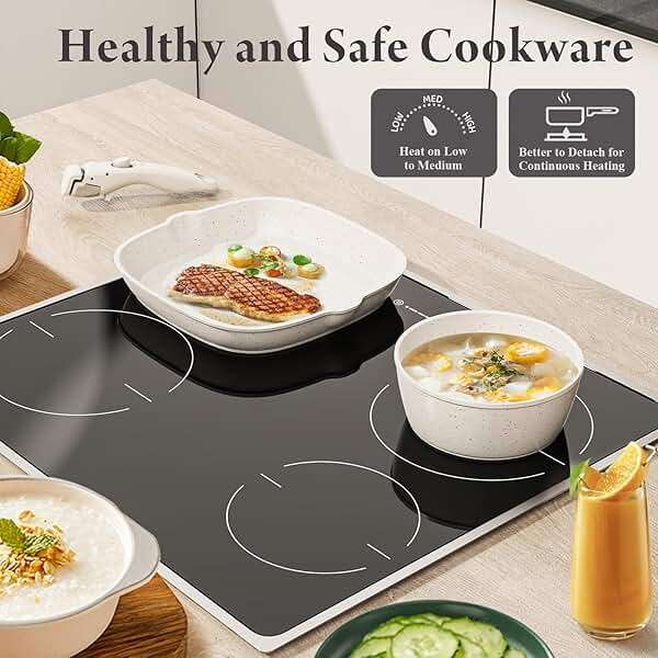 Bazova 19 Pcs Pots and Pans Set Non Stick Ceramic Cookware Set with Removable Handles, Non Toxic Induction Kitchen Cookware Sets RV Cookware,Dishwasher/Oven Safe PFAS/PTFE/PFOA Free Cream White - Image 4