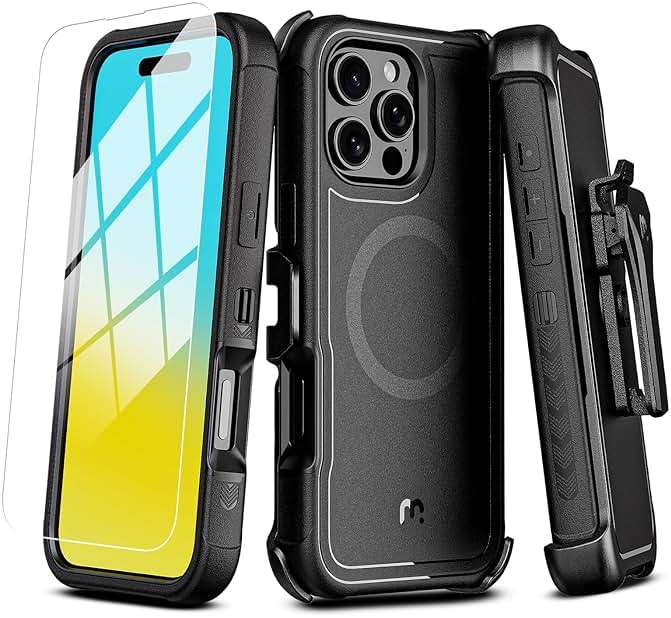 M MYBAT PRO for iPhone 16 Pro Max Case,Maverick Series Case with Belt Clip Holster,[Compatible with Magsafe] w/Screen Protector,Anti-Drop,Shockproof,w 360°Rotating Kickstand,Heavy Duty Protection - Image 1