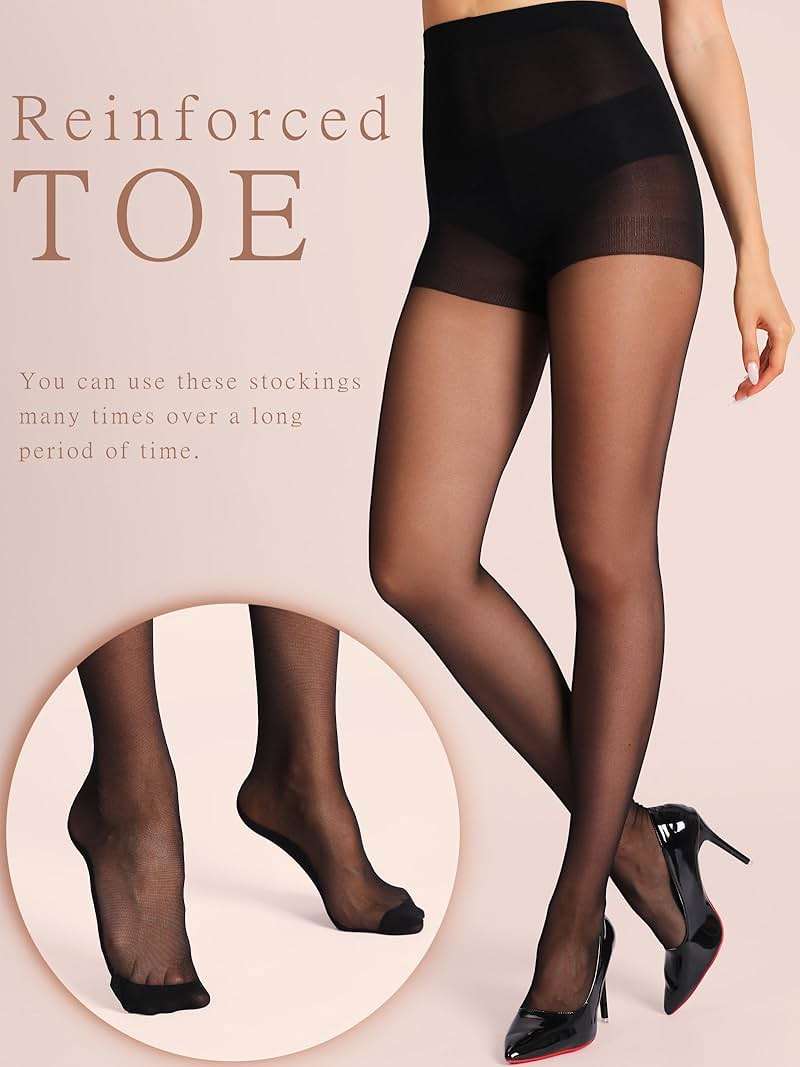 HONENNA Backseam Sheer Tights for Women 2 Pairs High Waist Patterned Cuban Heel Pantyhose With Control Top - Image 4