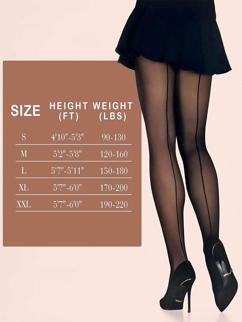 HONENNA Backseam Sheer Tights for Women 2 Pairs High Waist Patterned Cuban Heel Pantyhose With Control Top - Image 6
