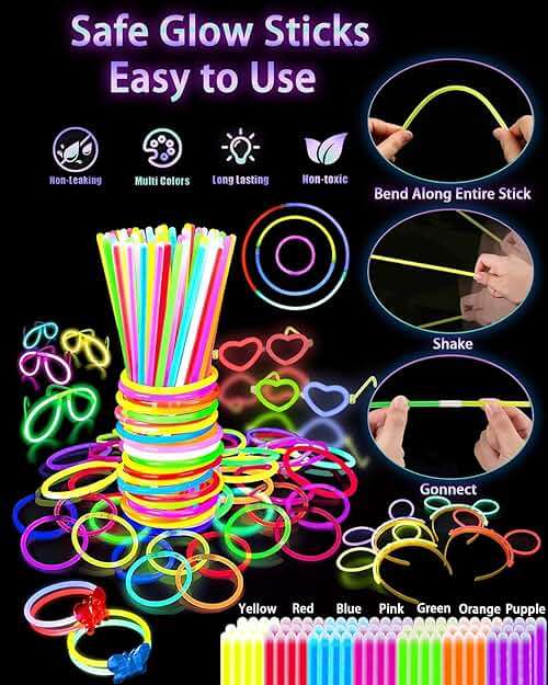 275 PCS Glow in the Dark Party Supplies for Kids Adults, Light Up Party Favors, Glow Sticks Bulk Party Pack Bracelets Finger Lights Glasses Headband LED Light Hair Wedding Birthday New Year Halloween - Image 3