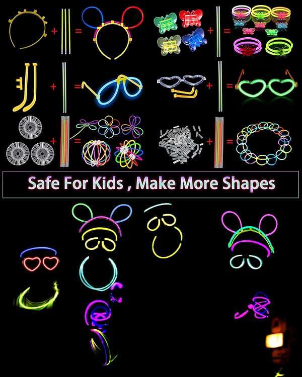 275 PCS Glow in the Dark Party Supplies for Kids Adults, Light Up Party Favors, Glow Sticks Bulk Party Pack Bracelets Finger Lights Glasses Headband LED Light Hair Wedding Birthday New Year Halloween - Image 5