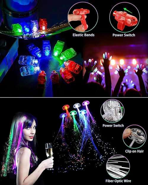 275 PCS Glow in the Dark Party Supplies for Kids Adults, Light Up Party Favors, Glow Sticks Bulk Party Pack Bracelets Finger Lights Glasses Headband LED Light Hair Wedding Birthday New Year Halloween - Image 6