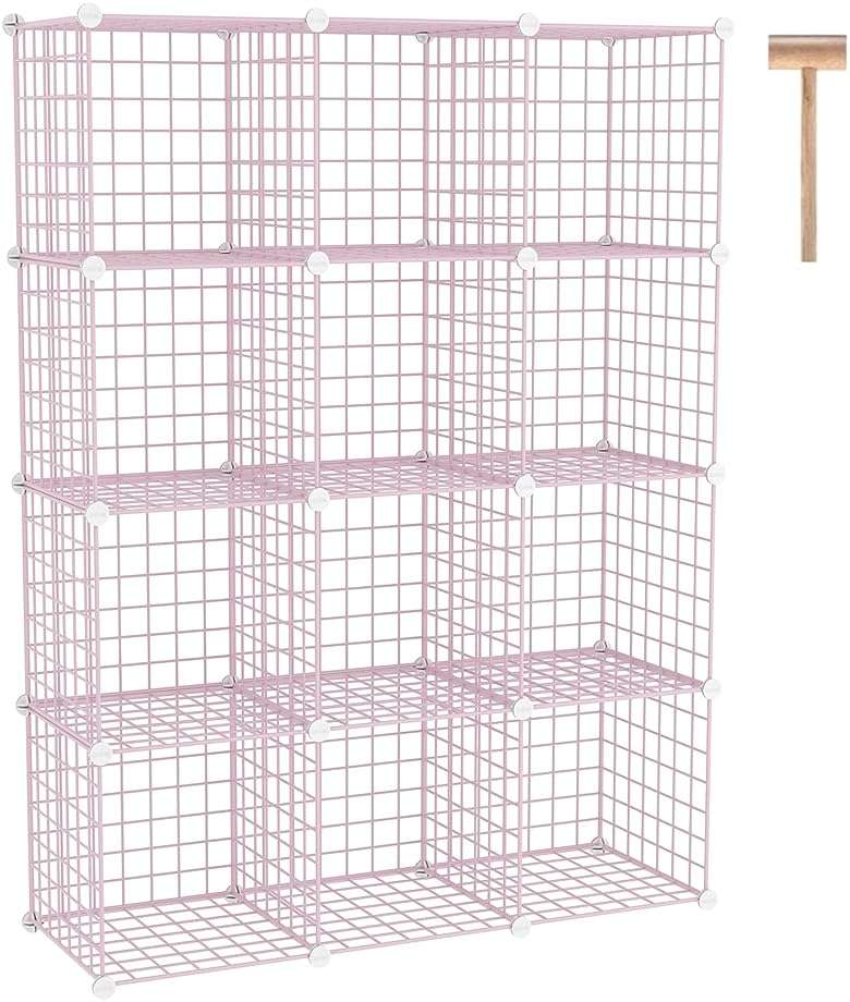 C&AHOME Wire Cube Storage, 12 - Cube Organizer Metal C Grids, Modular Shelves Units, Closet Organizer, Ideal for Home, Office, Living Room, 36.6”L x 12.4”W 48.4”H, Pink UWCS3012P - Image 1