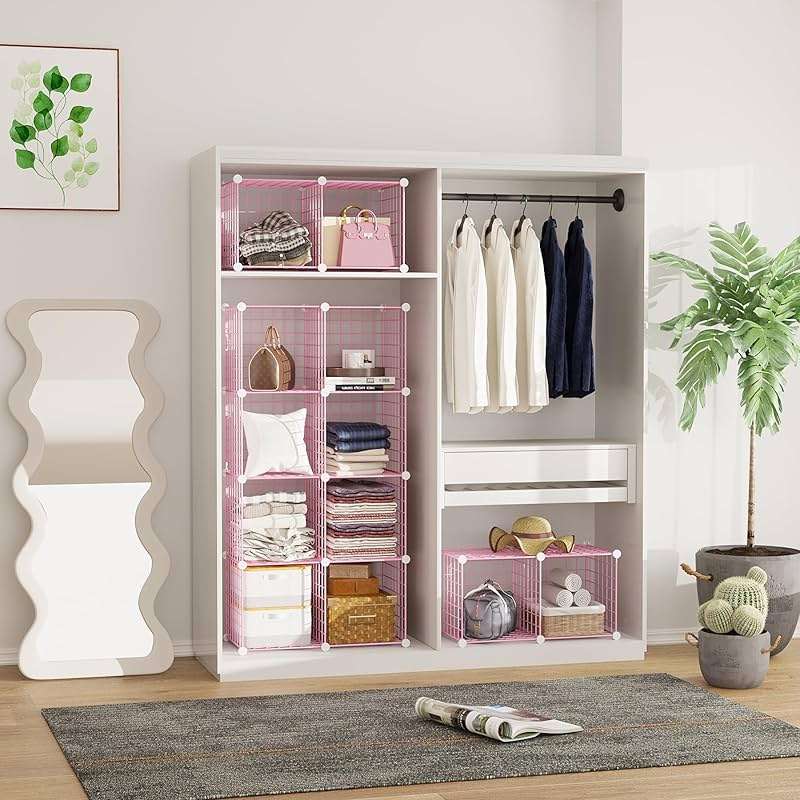 C&AHOME Wire Cube Storage, 12 - Cube Organizer Metal C Grids, Modular Shelves Units, Closet Organizer, Ideal for Home, Office, Living Room, 36.6”L x 12.4”W 48.4”H, Pink UWCS3012P - Image 5