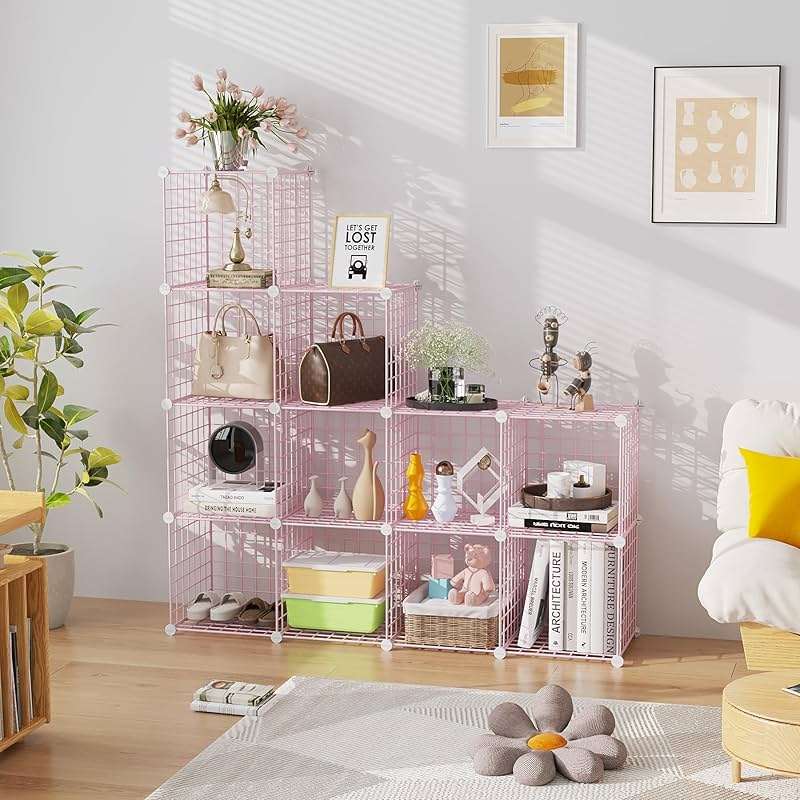C&AHOME Wire Cube Storage, 12 - Cube Organizer Metal C Grids, Modular Shelves Units, Closet Organizer, Ideal for Home, Office, Living Room, 36.6”L x 12.4”W 48.4”H, Pink UWCS3012P - Image 6