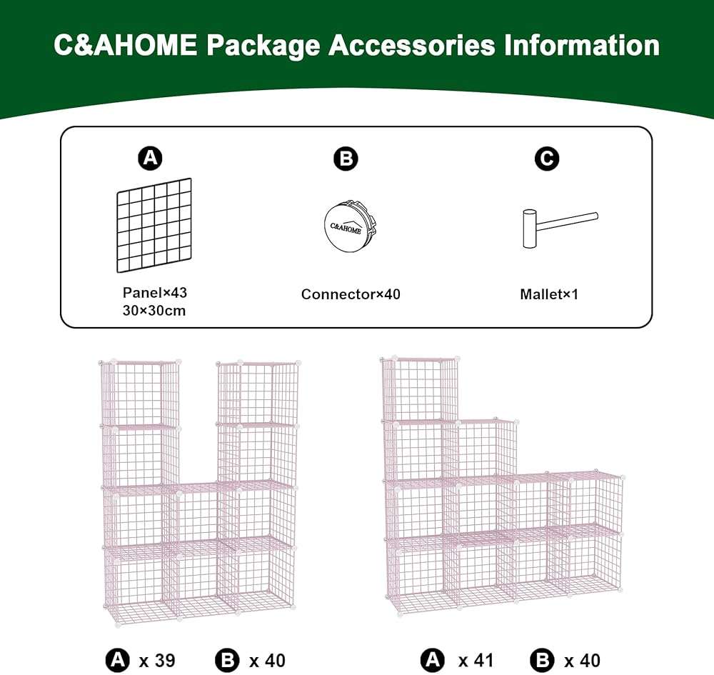 C&AHOME Wire Cube Storage, 12 - Cube Organizer Metal C Grids, Modular Shelves Units, Closet Organizer, Ideal for Home, Office, Living Room, 36.6”L x 12.4”W 48.4”H, Pink UWCS3012P - Image 7