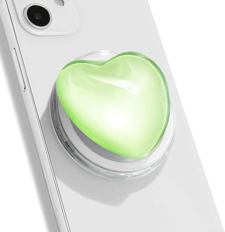 OnTheGrip Compatible with Magsafe Magnetic Cute Glass Heart Design Collapsible Mobile Phone Grip Stand Holder for Smartphone Tablet Cell Phone Accessory (Green) - Image 1