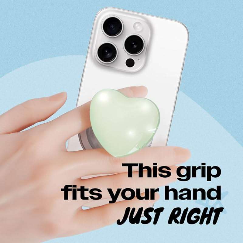 OnTheGrip Compatible with Magsafe Magnetic Cute Glass Heart Design Collapsible Mobile Phone Grip Stand Holder for Smartphone Tablet Cell Phone Accessory (Green) - Image 2