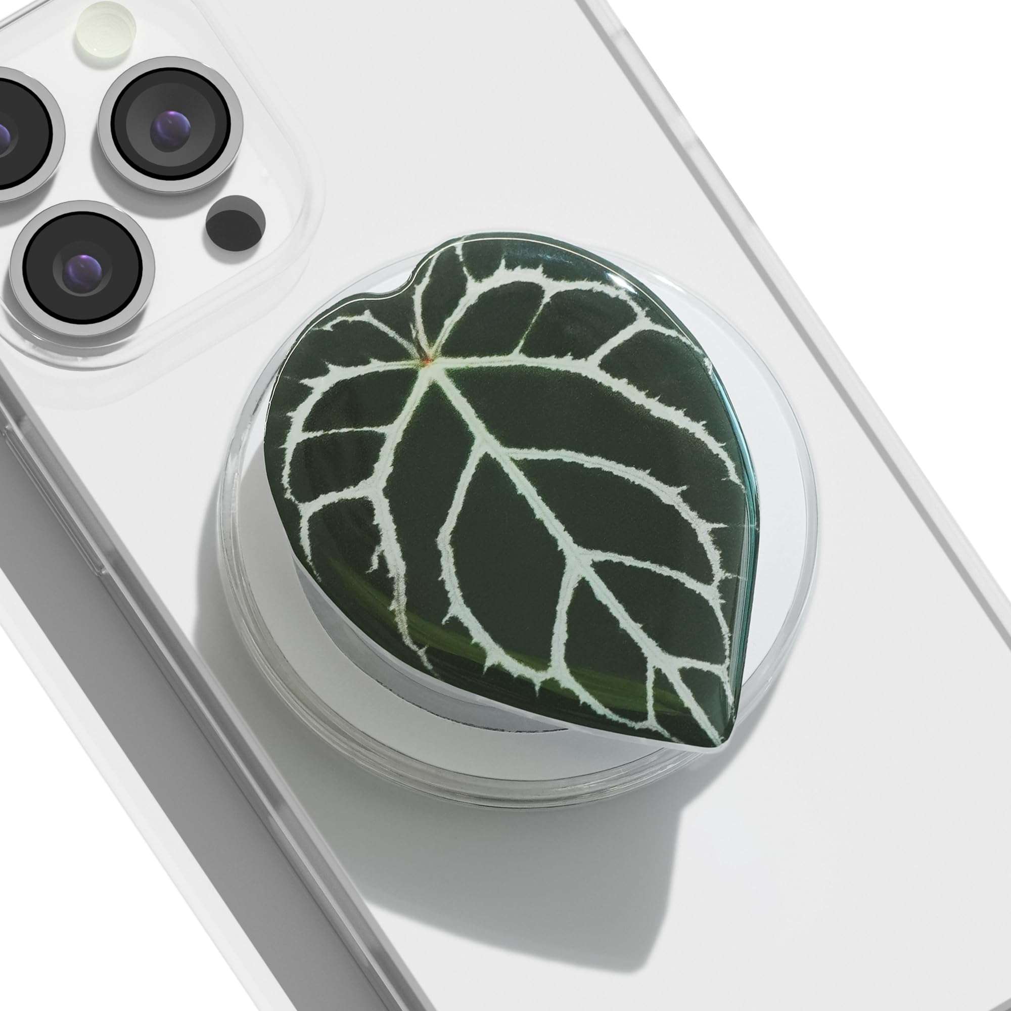 OnTheGrip Compatible with Magsafe Magnetic Cute Acrylic Tropical Leaf Design Collapsible Mobile Phone Grip Stand Holder for Smartphone Tablet Cell Phone Accessory (Crystallinum Dark) - Image 1
