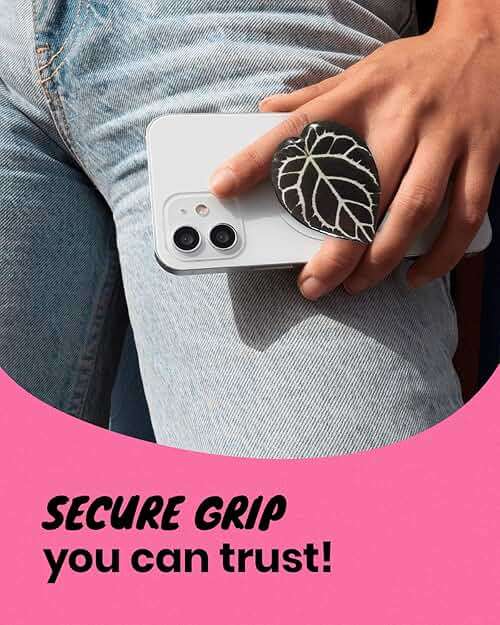 OnTheGrip Compatible with Magsafe Magnetic Cute Acrylic Tropical Leaf Design Collapsible Mobile Phone Grip Stand Holder for Smartphone Tablet Cell Phone Accessory (Crystallinum Dark) - Image 5