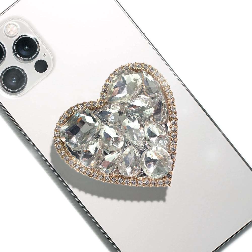 OnTheGrip Cute Cubic Diamond Heart Shape Design Collapsible Expandible Mobile Phone Grip Stand Holder for Smartphone Tablet Cell Phone Accessory (Gold Big) - Image 1