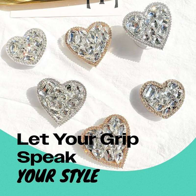 OnTheGrip Cute Cubic Diamond Heart Shape Design Collapsible Expandible Mobile Phone Grip Stand Holder for Smartphone Tablet Cell Phone Accessory (Gold Big) - Image 3