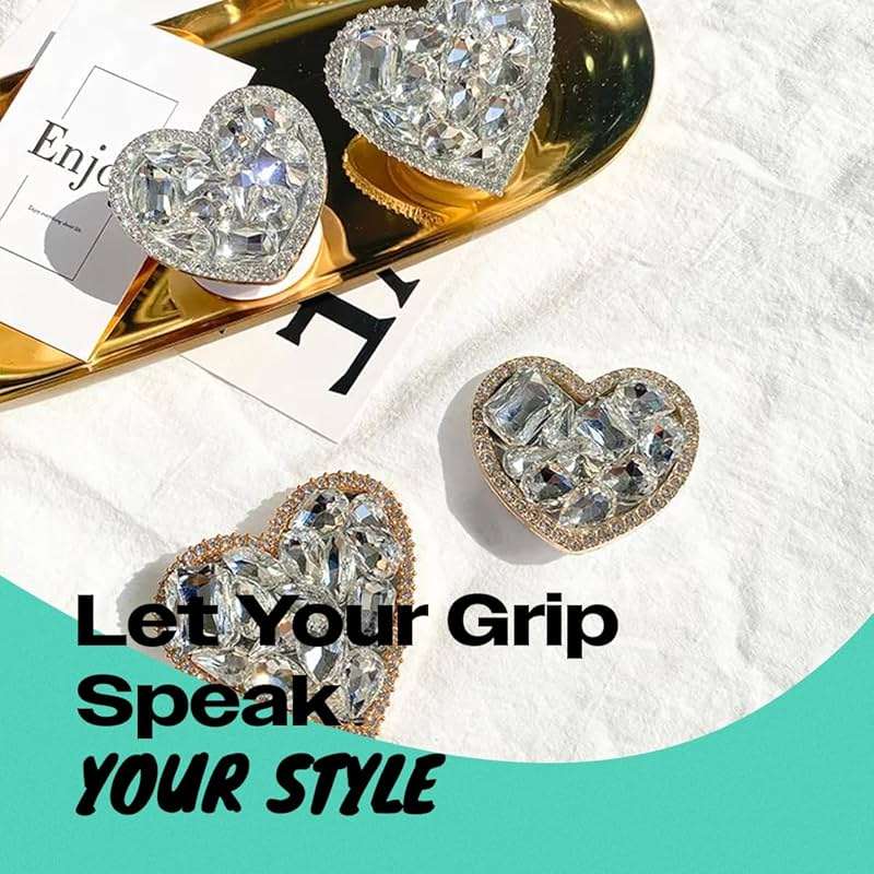 OnTheGrip Cute Cubic Diamond Heart Shape Design Collapsible Expandible Mobile Phone Grip Stand Holder for Smartphone Tablet Cell Phone Accessory (Gold Big) - Image 8