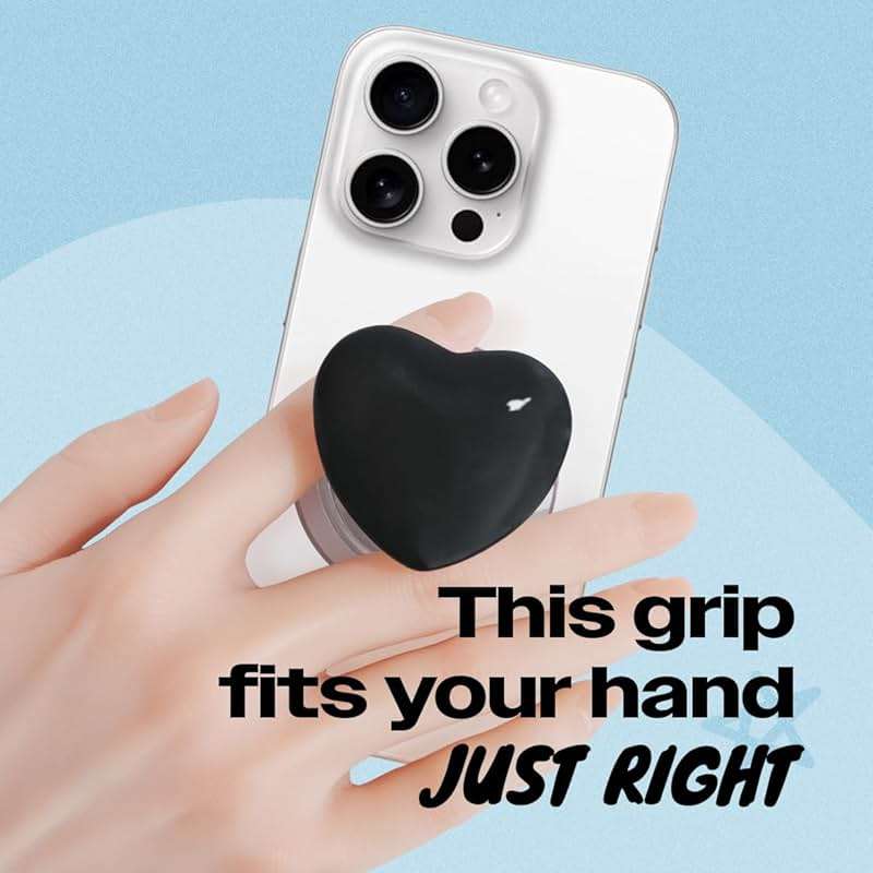 OnTheGrip Compatible with Magsafe Magnetic Cute Glass Heart Design Collapsible Mobile Phone Grip Stand Holder for Smartphone Tablet Cell Phone Accessory (Black) - Image 2