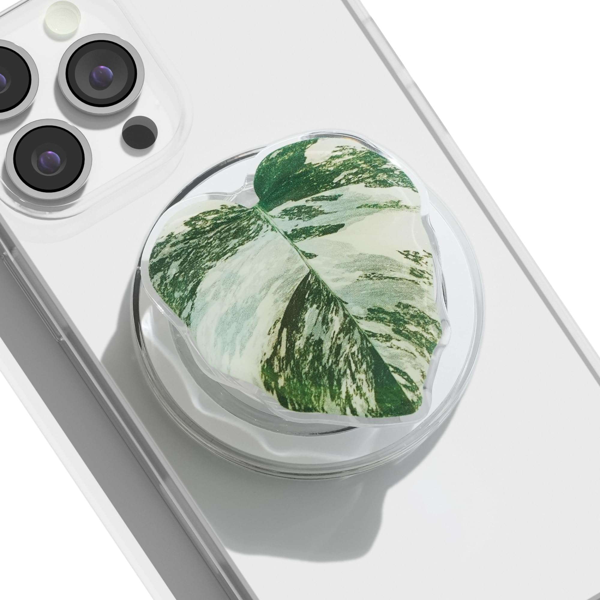 OnTheGrip Compatible with Magsafe Magnetic Cute Acrylic Tropical Leaf Design Collapsible Mobile Phone Grip Stand Holder for Smartphone Tablet Cell Phone Accessory (Monstera Deliciosa) - Image 1