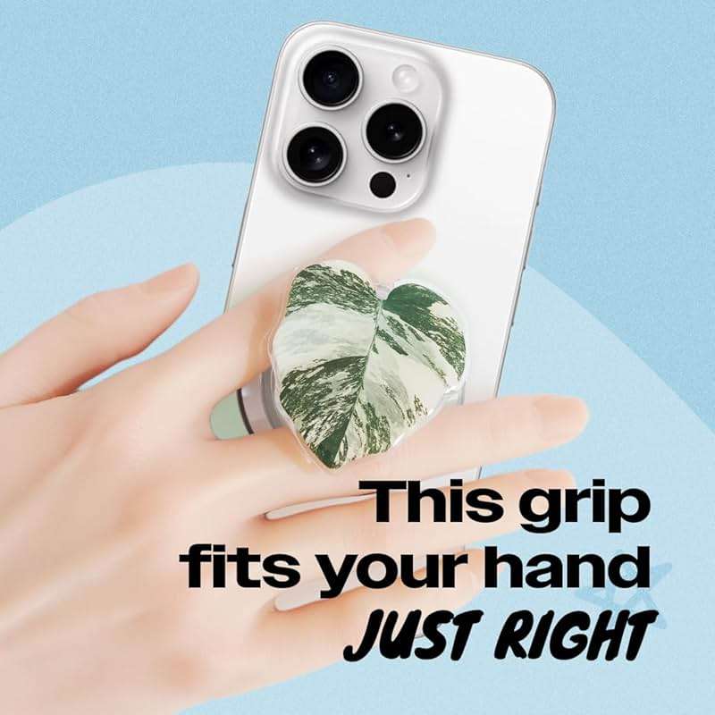 OnTheGrip Compatible with Magsafe Magnetic Cute Acrylic Tropical Leaf Design Collapsible Mobile Phone Grip Stand Holder for Smartphone Tablet Cell Phone Accessory (Monstera Deliciosa) - Image 2