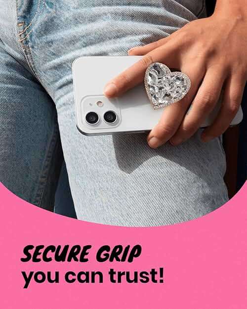 OnTheGrip Cute Cubic Diamond Heart Shape Design Collapsible Expandible Mobile Phone Grip Stand Holder for Smartphone Tablet Cell Phone Accessory (Gold Small) - Image 5