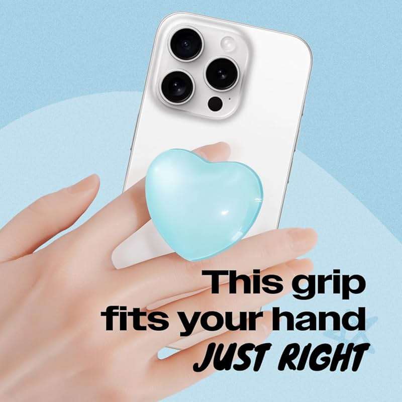 OnTheGrip Cute Glass Heart Design Collapsible Expandible Mobile Phone Grip Stand Holder for Smartphone Tablet Cell Phone Accessory (Blue) - Image 2