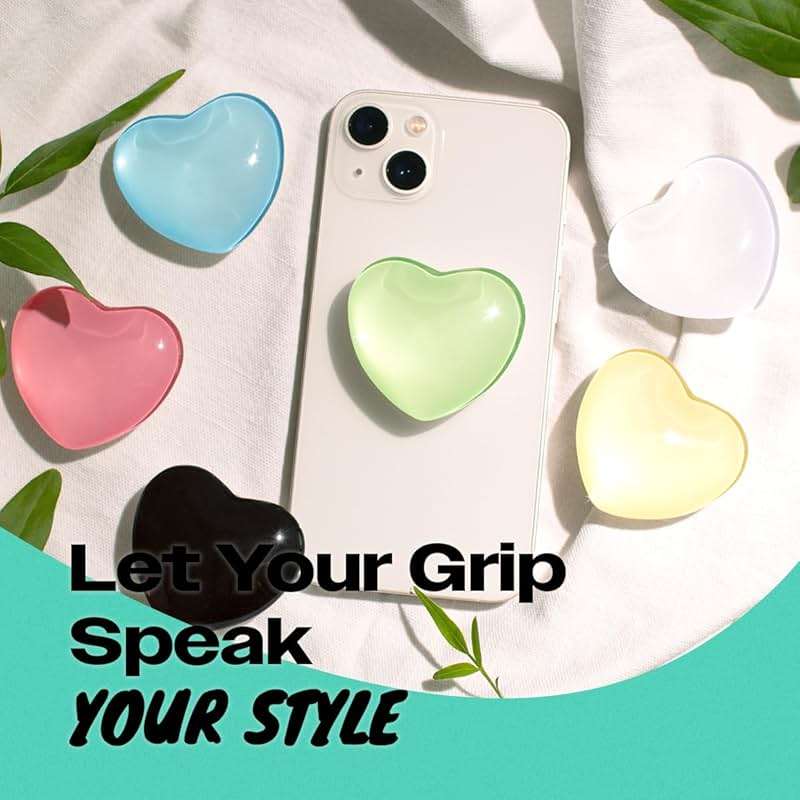 OnTheGrip Cute Glass Heart Design Collapsible Expandible Mobile Phone Grip Stand Holder for Smartphone Tablet Cell Phone Accessory (Blue) - Image 3