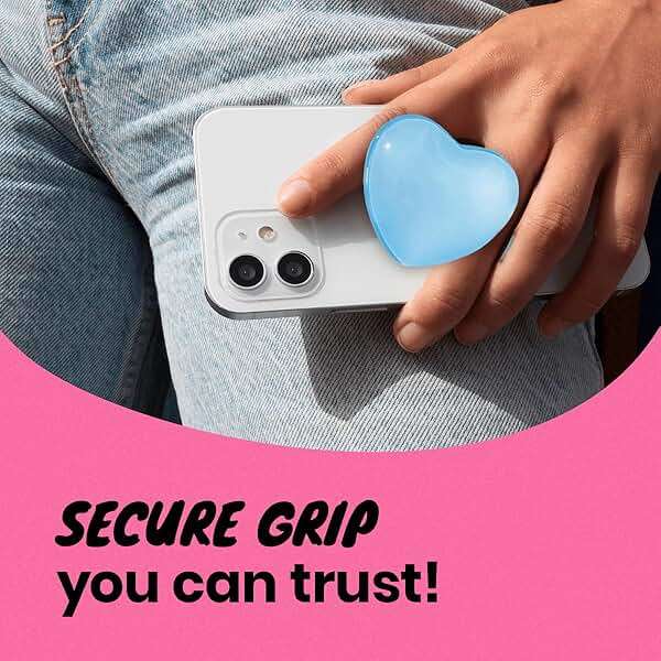 OnTheGrip Cute Glass Heart Design Collapsible Expandible Mobile Phone Grip Stand Holder for Smartphone Tablet Cell Phone Accessory (Blue) - Image 5