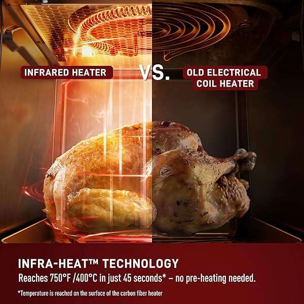 T-fal Infrared Air Fryer, 2x Faster Than Traditional Heating*, Large Air Fryer Toaster Oven Combo, 6 Qt Digital Touch Screen, 7-in-1 Cooking Functions, No-Shake Technology, 1550W, Black, - Image 3
