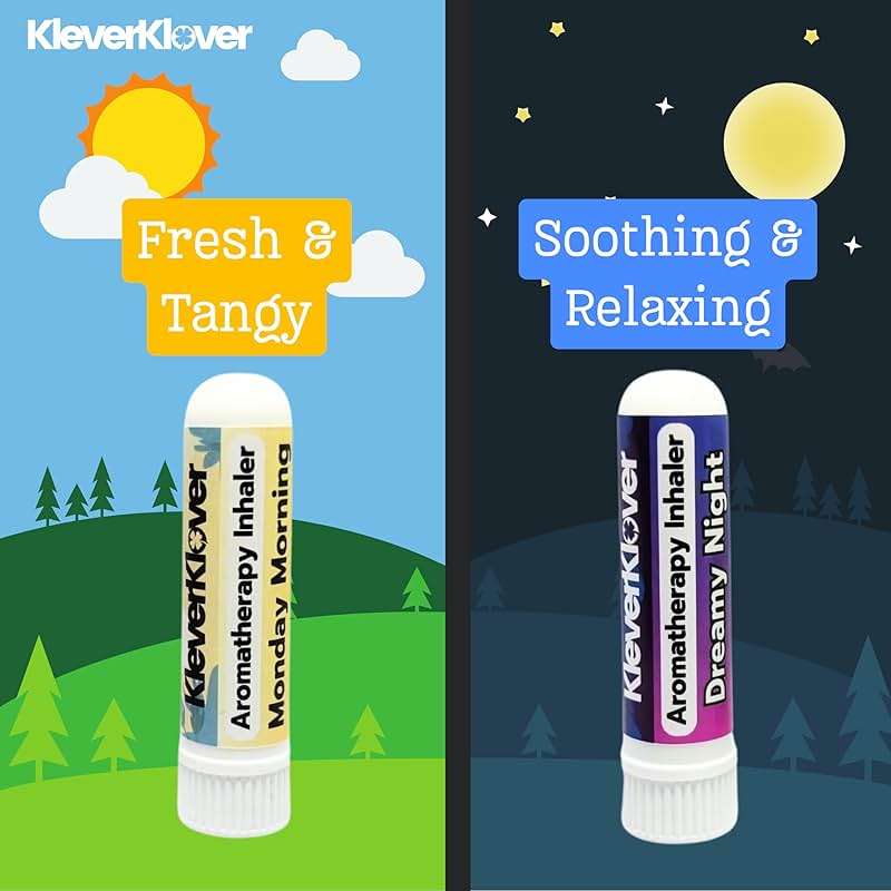 KleverKlover Aromatherapy Nasal Inhaler Stick (2 Pcs) - Monday Morning & Dreamy Night | Daily Routine - Relaxation, Natural Calm, Sleep Aid, Refresh & Mood Uplift with 100% Natural Essential Oils - Image 4