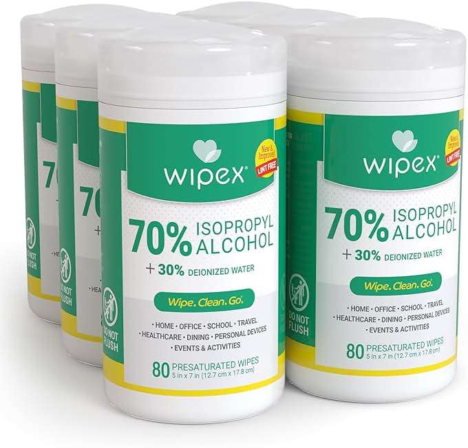 Wipex Alcohol Wipes for Electronics - Tech Wipes with 70% Isopropyl Alcohol - Equipment Cleaning for Computers, iPhones and Household Items, New Lint Free Cloth, 80 Count (Pack of 6) - Image 1