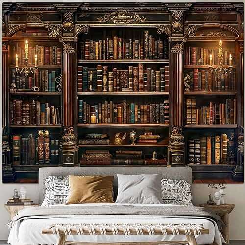 Accnicc Vintage Bookshelf Tapestry Medieval Art Book Tapestries Wall Hanging Gothic Dark Academia Retro Library Backdrop Tapestry for Bedroom Living Room Dorm Study Classroom 60 × 44 inch - Image 2