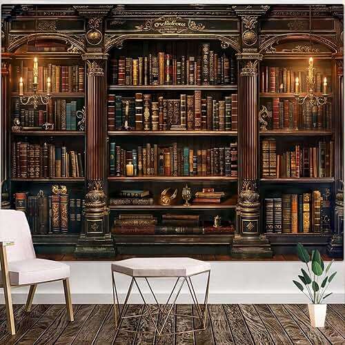 Accnicc Vintage Bookshelf Tapestry Medieval Art Book Tapestries Wall Hanging Gothic Dark Academia Retro Library Backdrop Tapestry for Bedroom Living Room Dorm Study Classroom 60 × 44 inch - Image 3