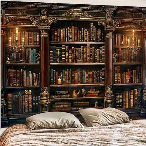 Accnicc Vintage Bookshelf Tapestry Medieval Art Book Tapestries Wall Hanging Gothic Dark Academia Retro Library Backdrop Tapestry for Bedroom Living Room Dorm Study Classroom 60 × 44 inch - Image 4