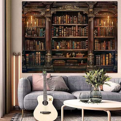 Accnicc Vintage Bookshelf Tapestry Medieval Art Book Tapestries Wall Hanging Gothic Dark Academia Retro Library Backdrop Tapestry for Bedroom Living Room Dorm Study Classroom 60 × 44 inch - Image 5