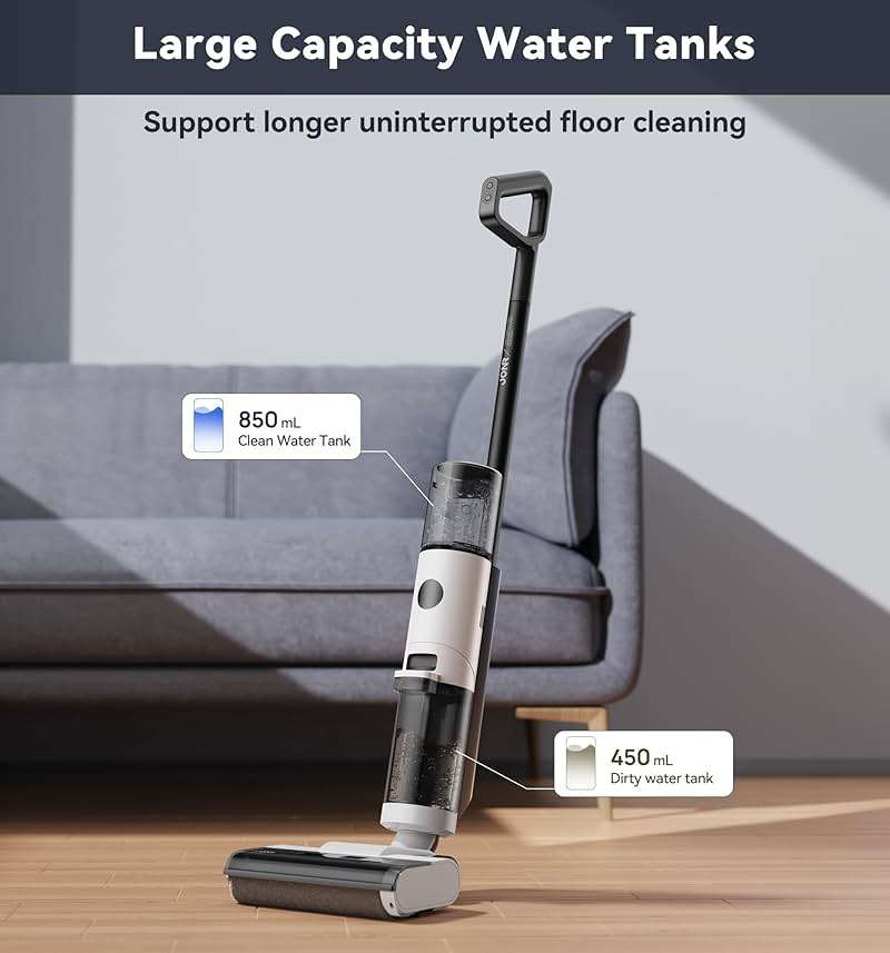 JONR ED12 Wet Dry Vacuum Cleaner,Cordless Floor Cleaning Suitable for Combination of Hard Floor Vacuum Cleaner and Mop,one click self-cleaning,0.1 inch Edge Cleaning,Easy to Clean Dust,Spills,Pet Hair - Image 6