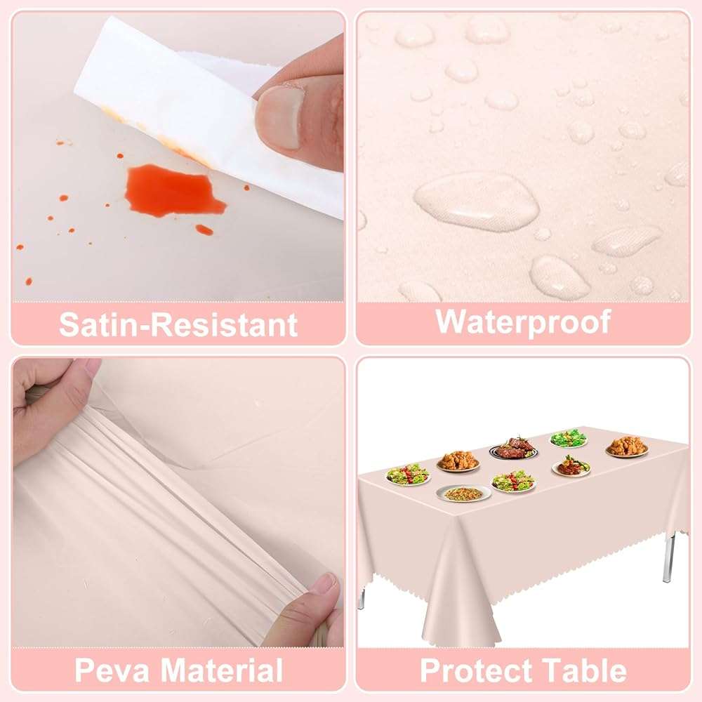3 Pack Plastic Light Pink Tablecloths, 54 X 108Inch Disposable Spring Tablecloth Scalloped Pink Table Cloth for Rectangle Tables Table Cover for Girls Birthday Baby Bridal Shower Tea Party Wedding - Image 6