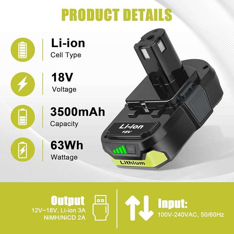 KUNLUN 2Pack 3.0Ah P102 Battery for Ryobi 18V Battery and P117 Charger Combo Compatible for Ryobi 18 Volt ONE+ P103 P104 P105 P107 P109 P190 P191 P122 Power Tools - Image 2