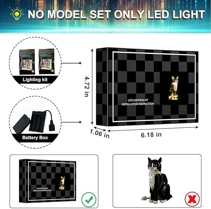 Mililier LED Light Kit for Lego 21349 Ideas Tuxedo Cat Set, Compatible with Lego 21349 Building Blocks Model(Not Include Blocks Set) - Image 2
