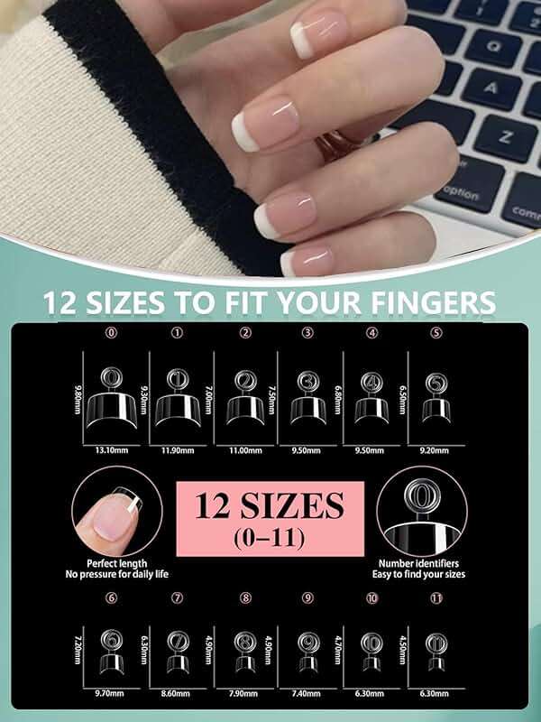 HWHUNO 480Pcs Extra Short Half Cover Almond &Tapered Square Nail Tips Gel x Clear Set,2 Shape Pre Shape XXS for Manicure Art Home DIY Salon 12Sizes - Image 3