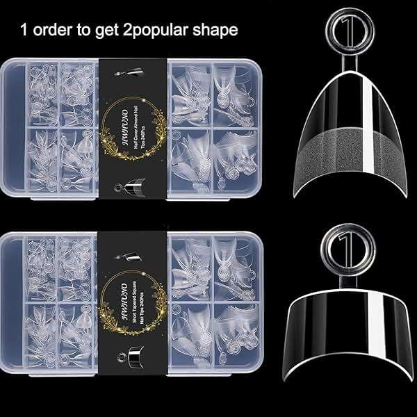 HWHUNO 480Pcs Extra Short Half Cover Almond &Tapered Square Nail Tips Gel x Clear Set,2 Shape Pre Shape XXS for Manicure Art Home DIY Salon 12Sizes - Image 5