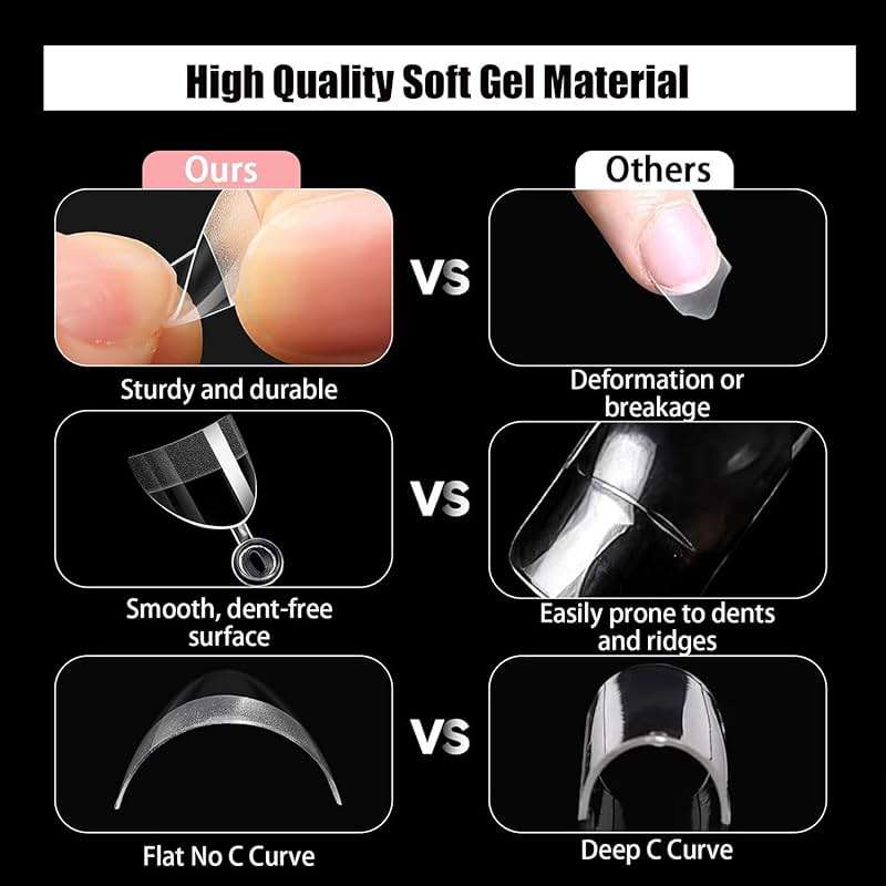 HWHUNO 480Pcs Extra Short Half Cover Almond &Tapered Square Nail Tips Gel x Clear Set,2 Shape Pre Shape XXS for Manicure Art Home DIY Salon 12Sizes - Image 6