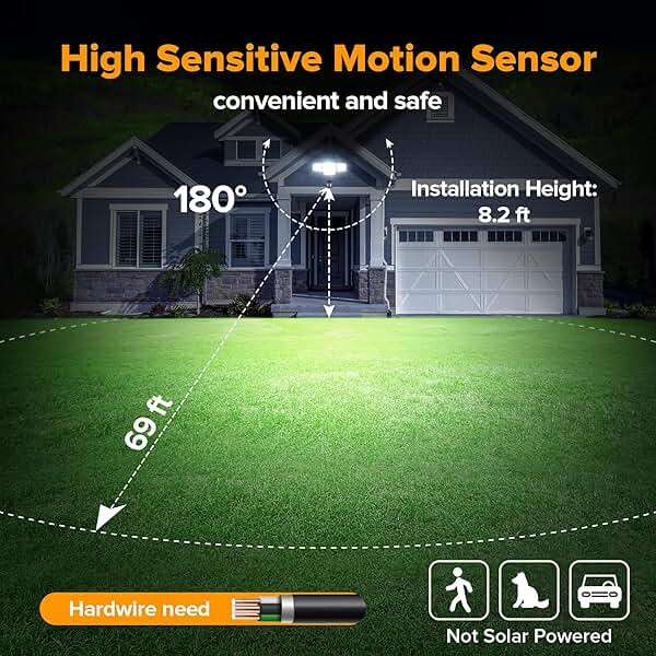 LUTEC 80W 9000LM LED Security Light Hardwire Motion Sensor Outdoor Lights, 4 Head LED Flood Lights Outdoor 5000K Daylight, IP65 Waterproof, Motion Detected Lights for Outside, Garage, Yard (Black) - Image 3