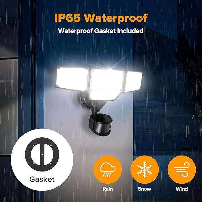 LUTEC 80W 9000LM LED Security Light Hardwire Motion Sensor Outdoor Lights, 4 Head LED Flood Lights Outdoor 5000K Daylight, IP65 Waterproof, Motion Detected Lights for Outside, Garage, Yard (Black) - Image 6