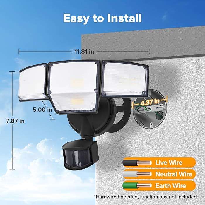 LUTEC 80W 9000LM LED Security Light Hardwire Motion Sensor Outdoor Lights, 4 Head LED Flood Lights Outdoor 5000K Daylight, IP65 Waterproof, Motion Detected Lights for Outside, Garage, Yard (Black) - Image 8