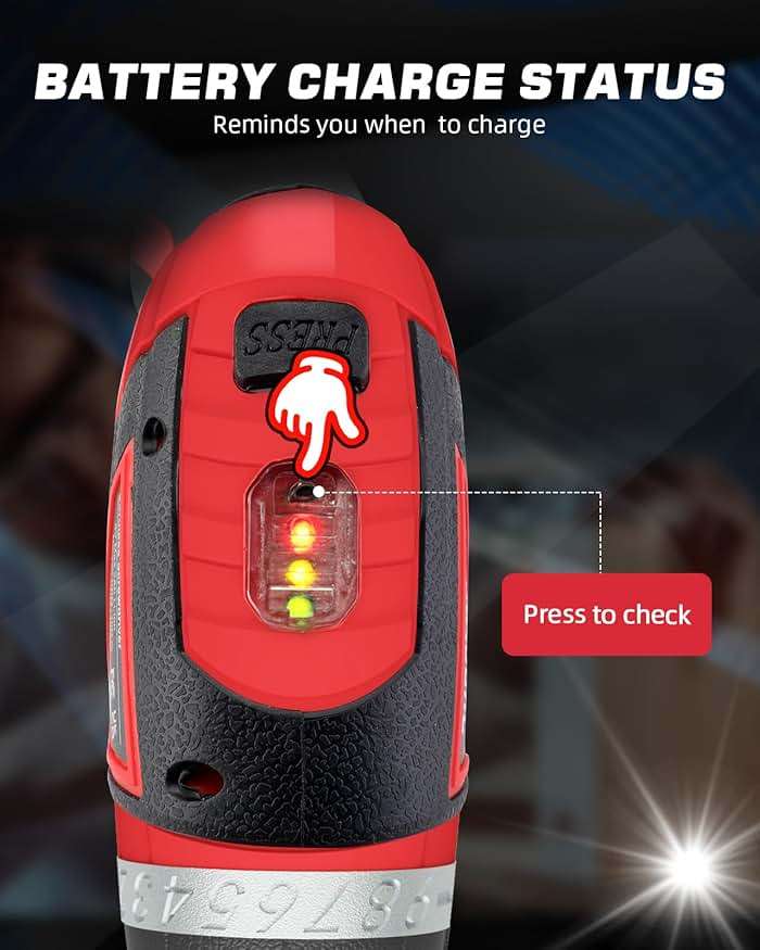 DuroFort Cordless Electric Screwdriver Set, 8V 10Nm Rechargeable Power Electric Drill, Battery Screw Gun with Driver Bit, 320RPM/10+1 Torque, 2 Position Handle, Flexible Shaft LED Light (Red, 28Pcs) - Image 5