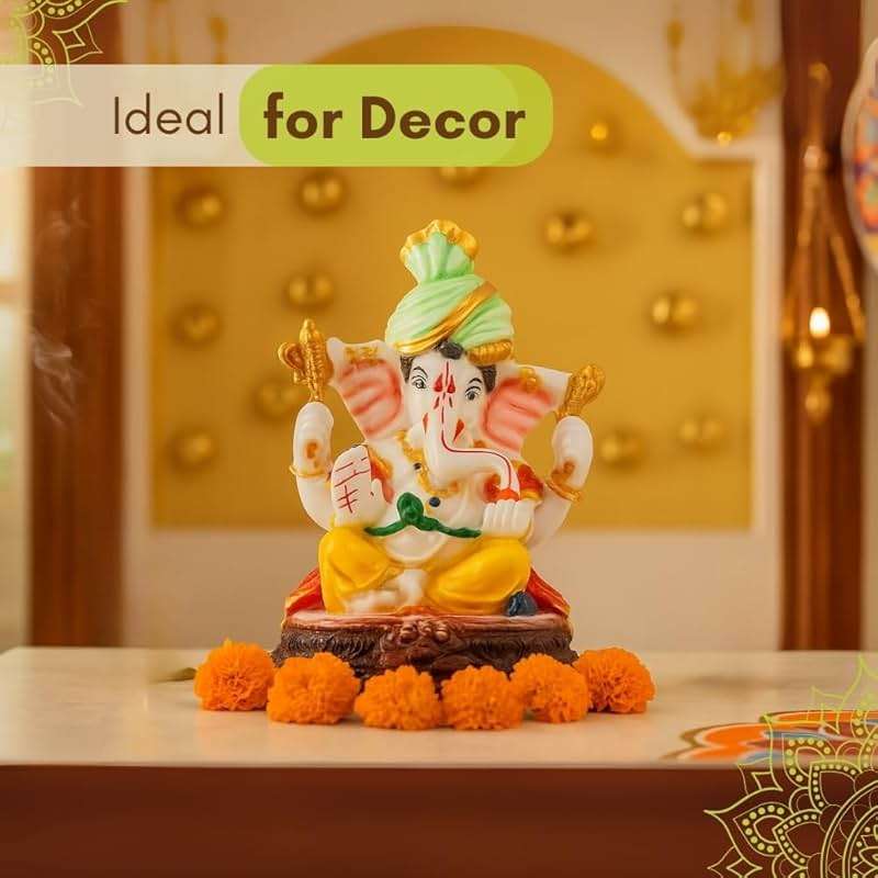 Vedic Charya 6 inch Lord Ganesha Idol | Handmade Polyresin God Statue Ganpati Murti for Home Temple, Ganesh Chaturthi, Office Decor, Pooja & Spiritual Gifting - Image 3
