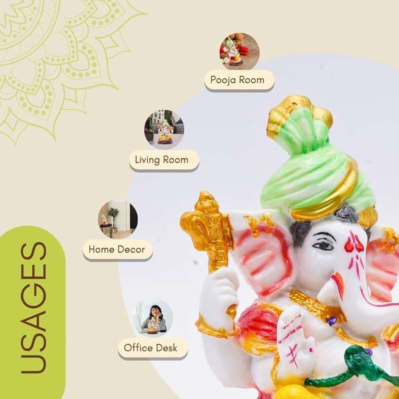Vedic Charya 6 inch Lord Ganesha Idol | Handmade Polyresin God Statue Ganpati Murti for Home Temple, Ganesh Chaturthi, Office Decor, Pooja & Spiritual Gifting - Image 6